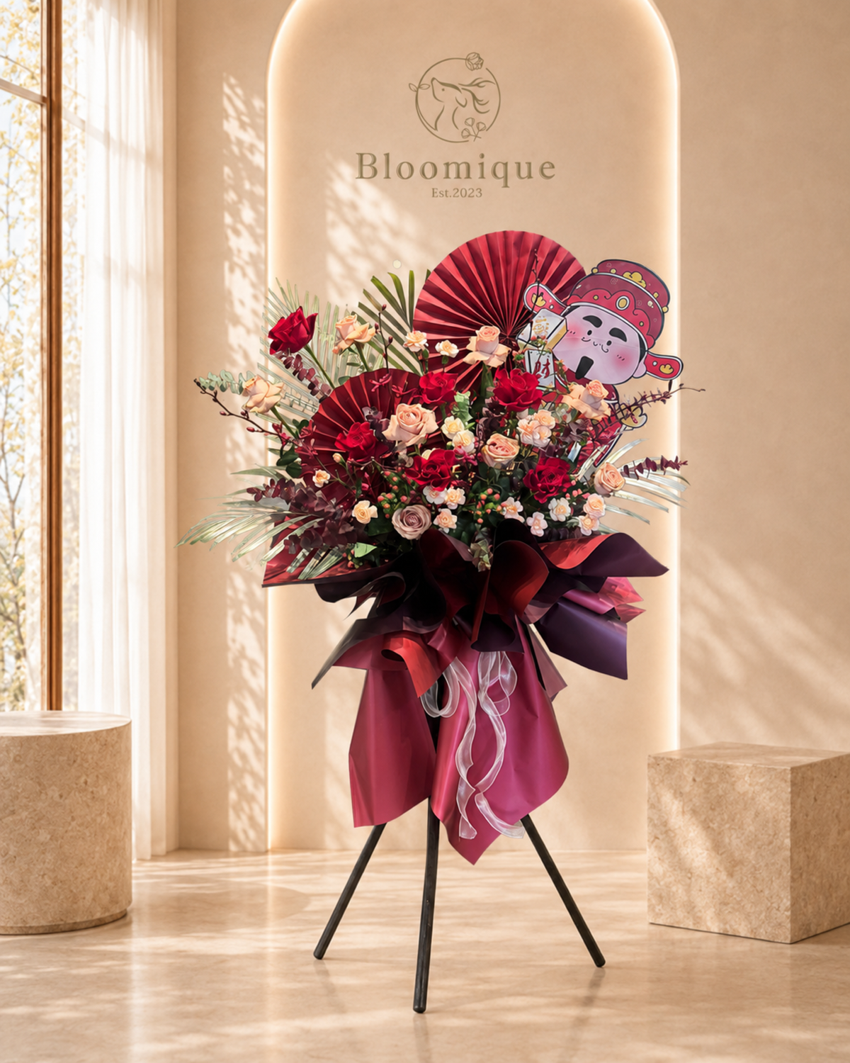 G002 Grand Opening Flowers Stand | Fortune in Bloom (Wood Stand) 开业花架|鸿运花开(木脚架)