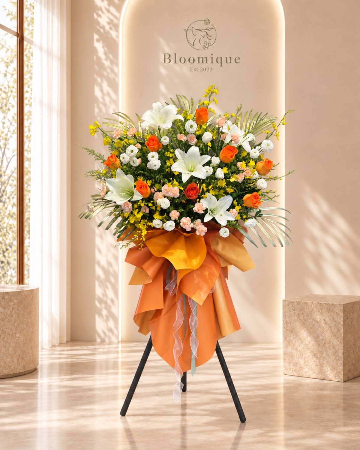 G004 Grand Opening Flowers Stand | Golden Horizon (Wood Stand) 开业花架|金色曙光(木脚架)