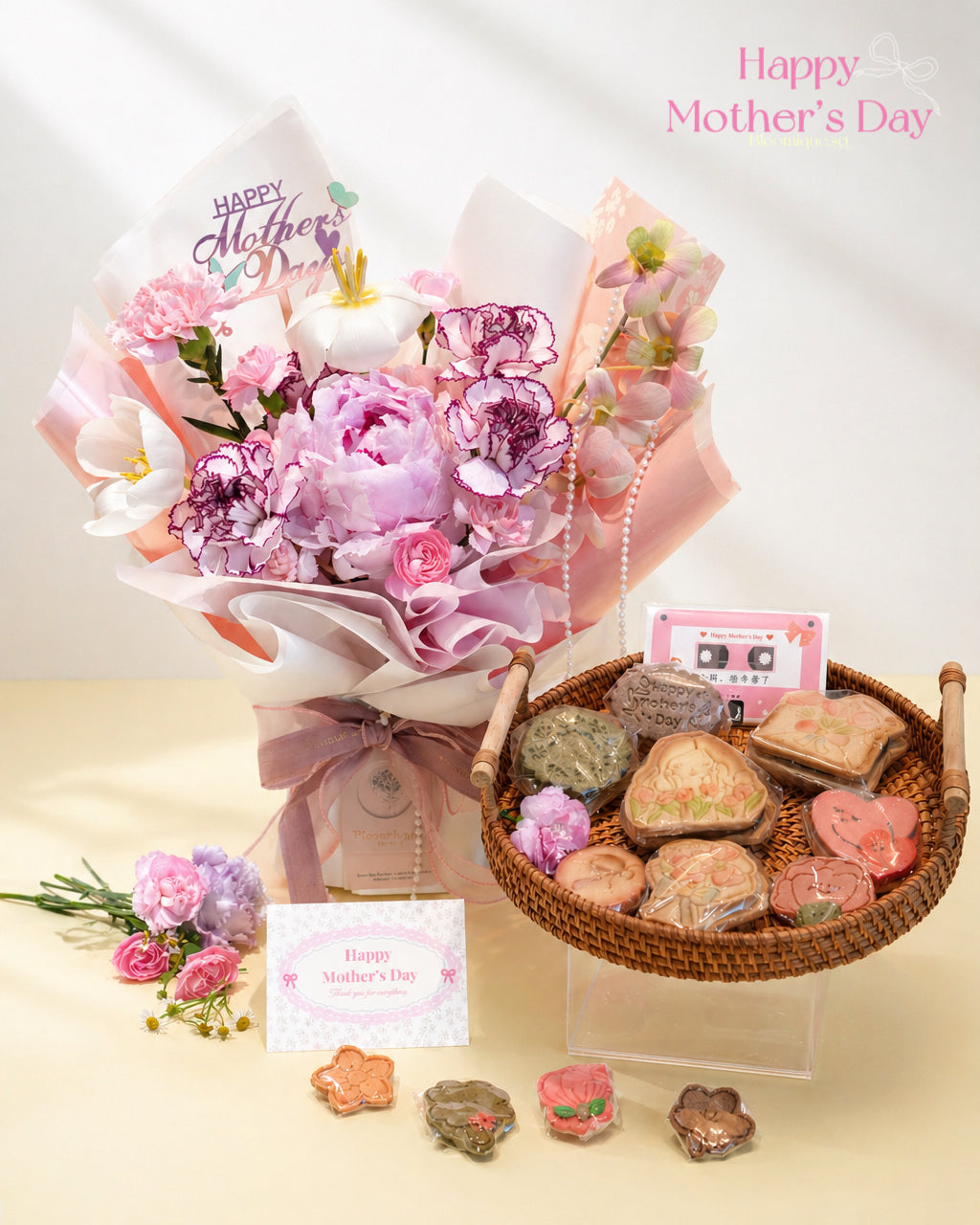 Sweet Blossom Bouquet & Cookie Gift Set | Mother's Day Special ~