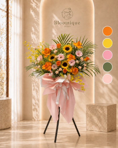 G001 Grand Opening Flowers Stand | Sunlit Beginnings (Wood Stand)  开业花架｜晨光初绽（木脚架）