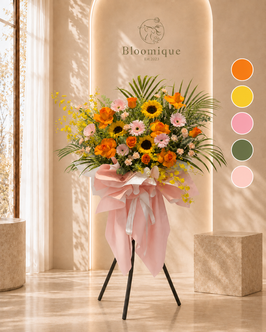 G001 Grand Opening Flowers Stand | Sunlit Beginnings (Wood Stand)  开业花架｜晨光初绽（木脚架）