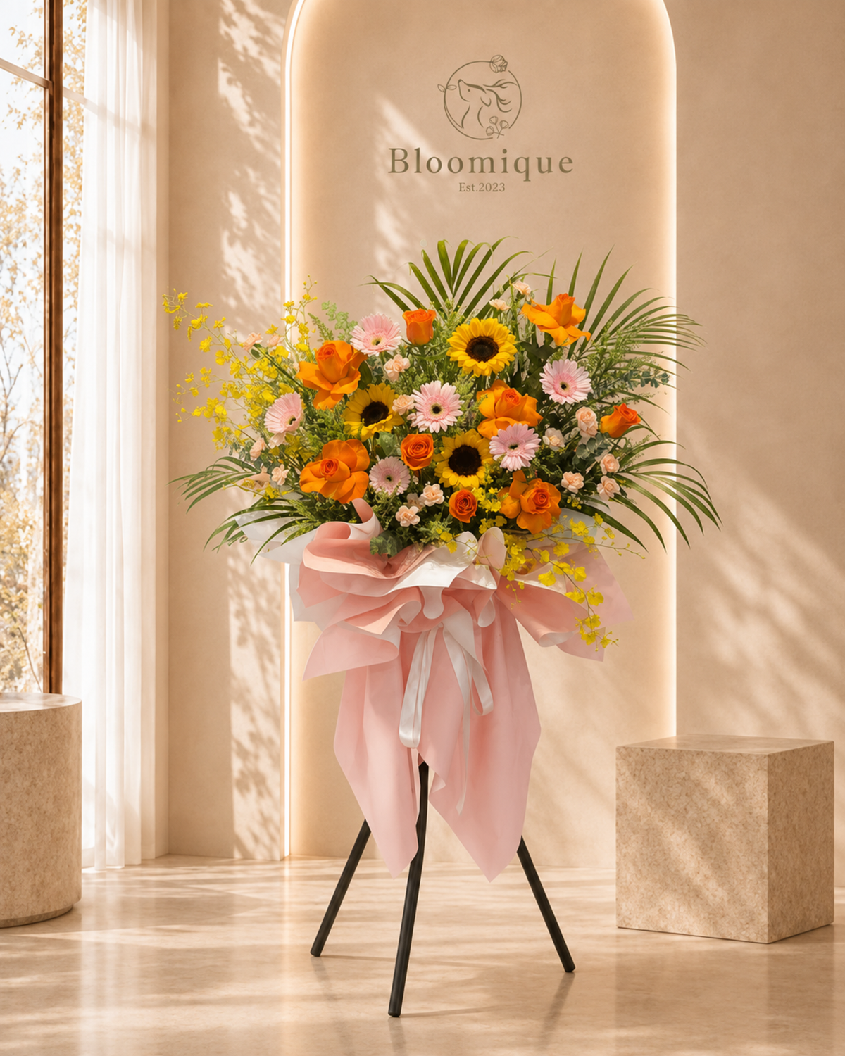 G001 Grand Opening Flowers Stand | Sunlit Beginnings (Wood Stand)  开业花架｜晨光初绽（木脚架）