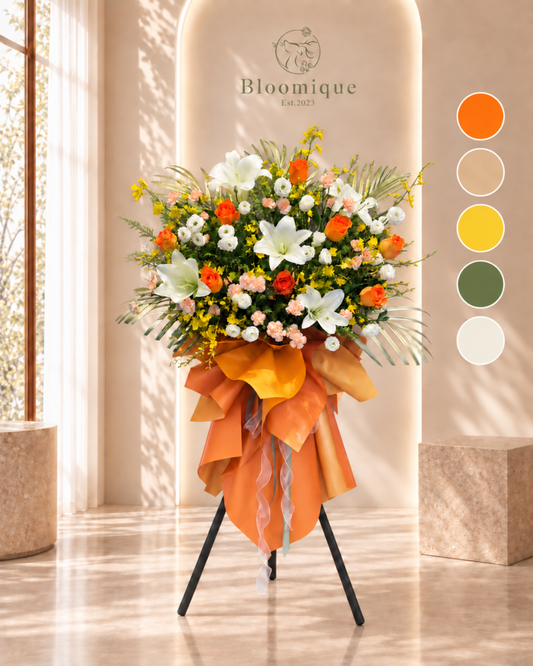 G004 Grand Opening Flowers Stand | Golden Horizon (Wood Stand) 开业花架｜金色曙光（木脚架）